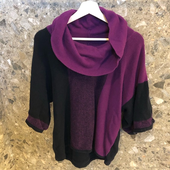 Purple and Black Cowl Neck Color Block Sweater - Picture 1 of 8